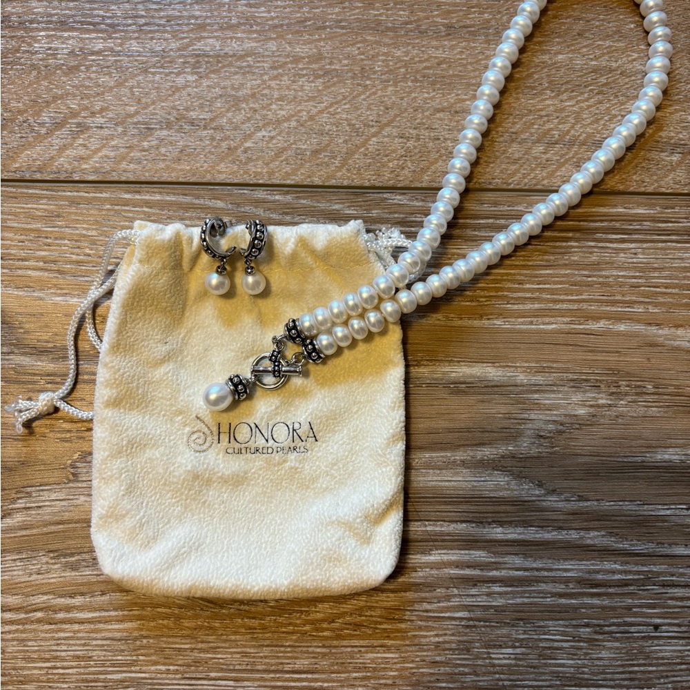 Honora White Pearl Jewelry Set with Silver Accents